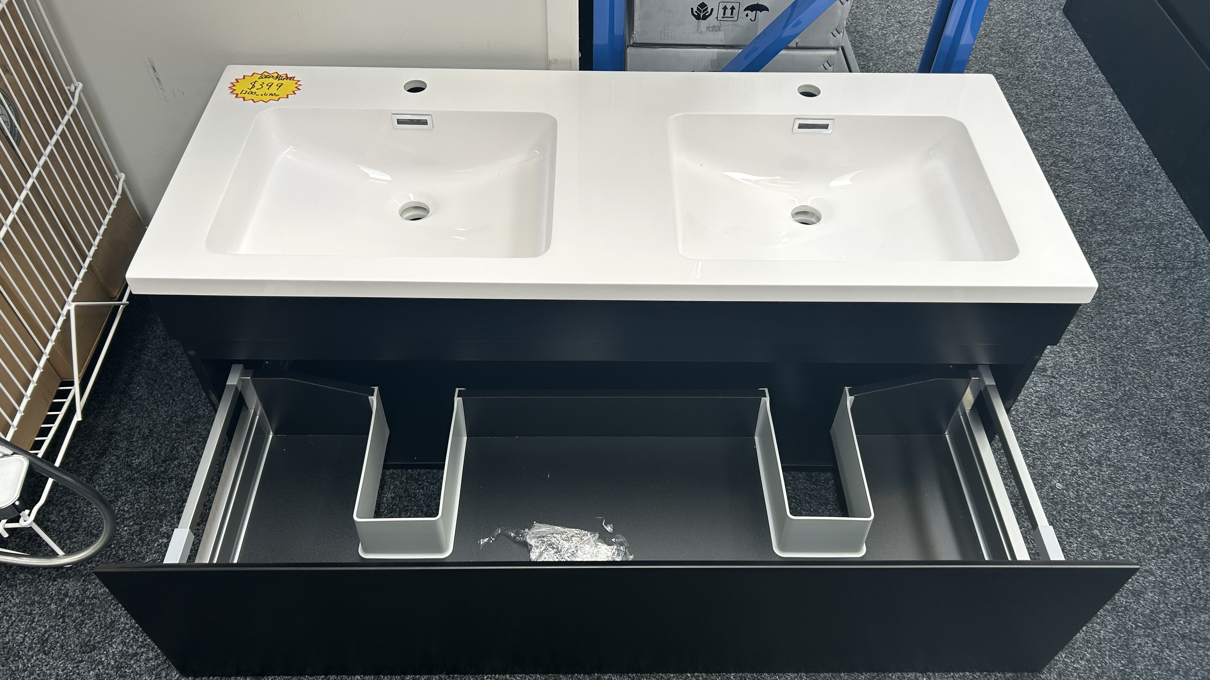 *Ex-display* NEO 1200 Wall Hung Vanity – Double Bowl, One Drawer