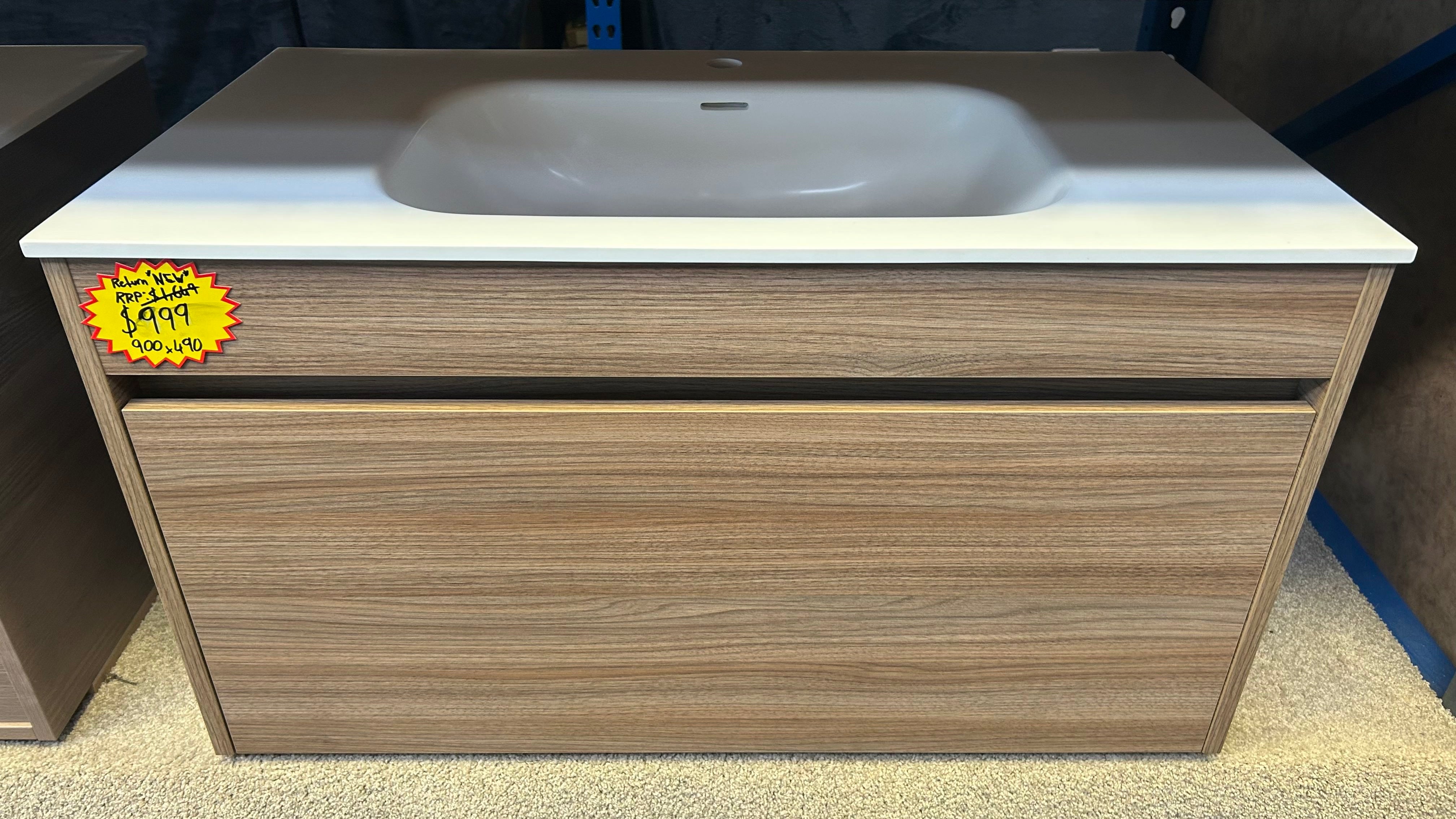 *Returned Item* LUXE PLUS 900 Wall Hung Vanity – Single Bowl, One Drawer