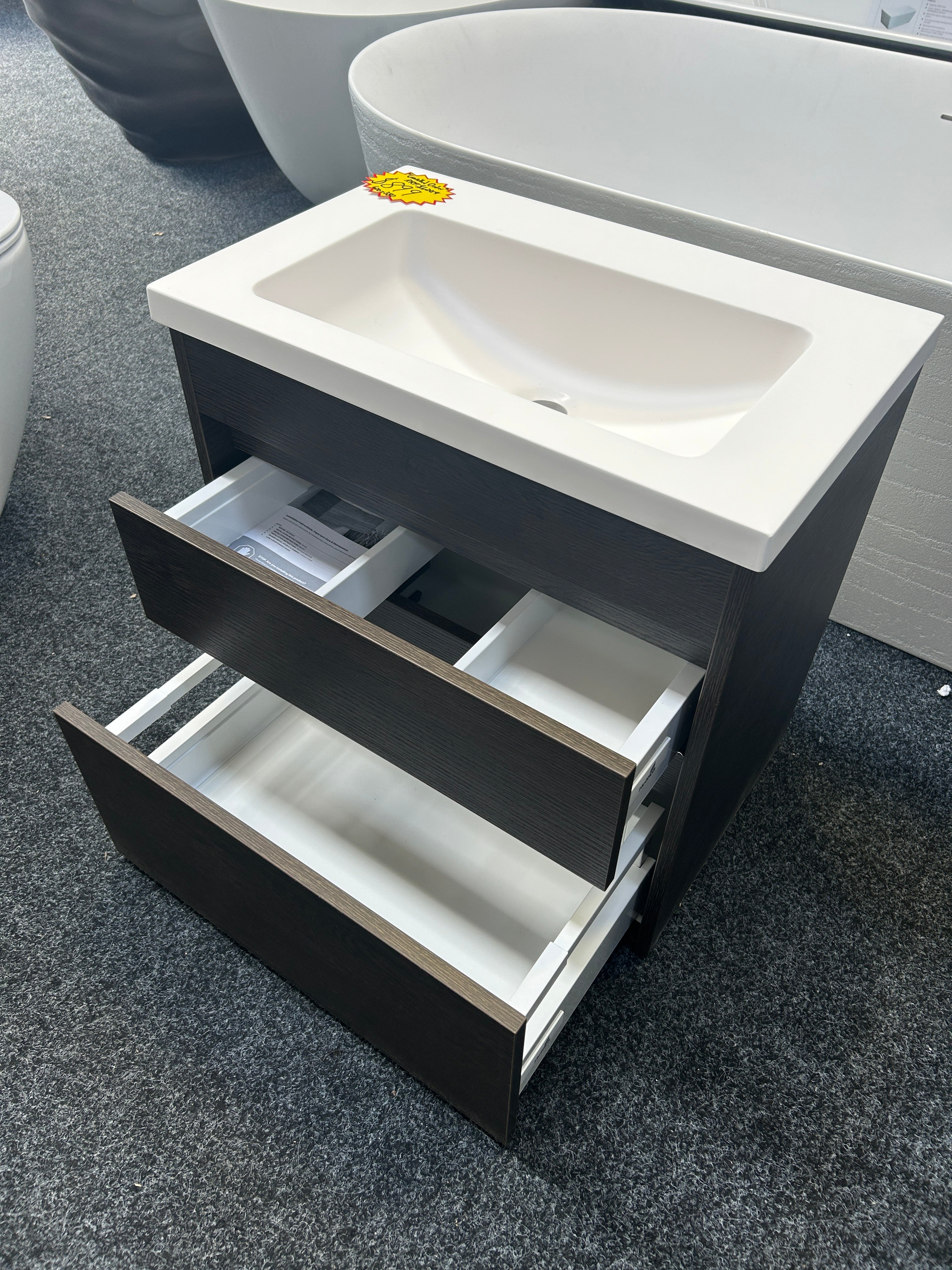 *Cancelled Order* NEW LUXE 600x380 Slim Wall Hung Vanity – Single Bowl, One Drawer