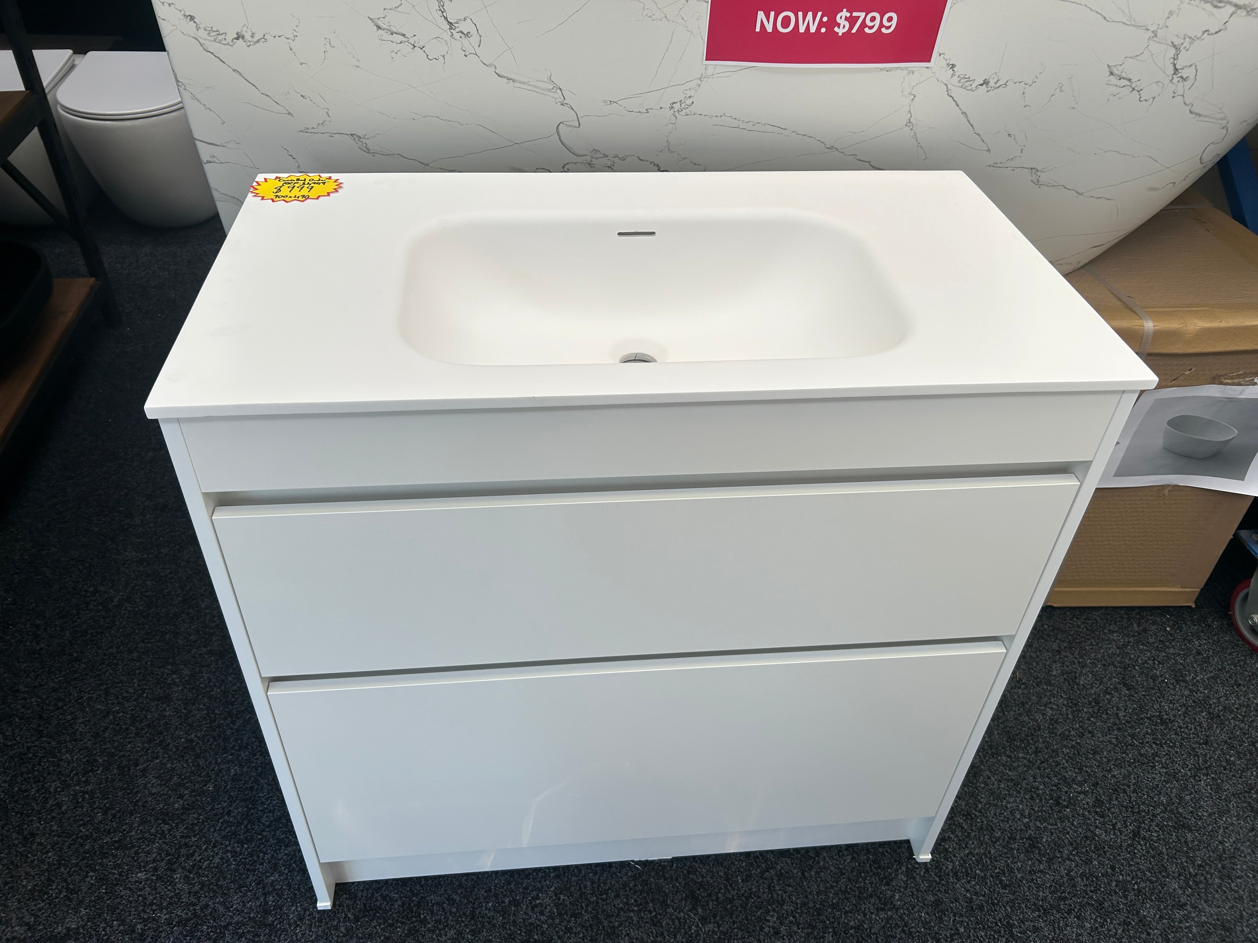 *Cancelled Order* NEW LUXE 900x490 Floor Standing Vanity – Single Bowl, Two Drawer