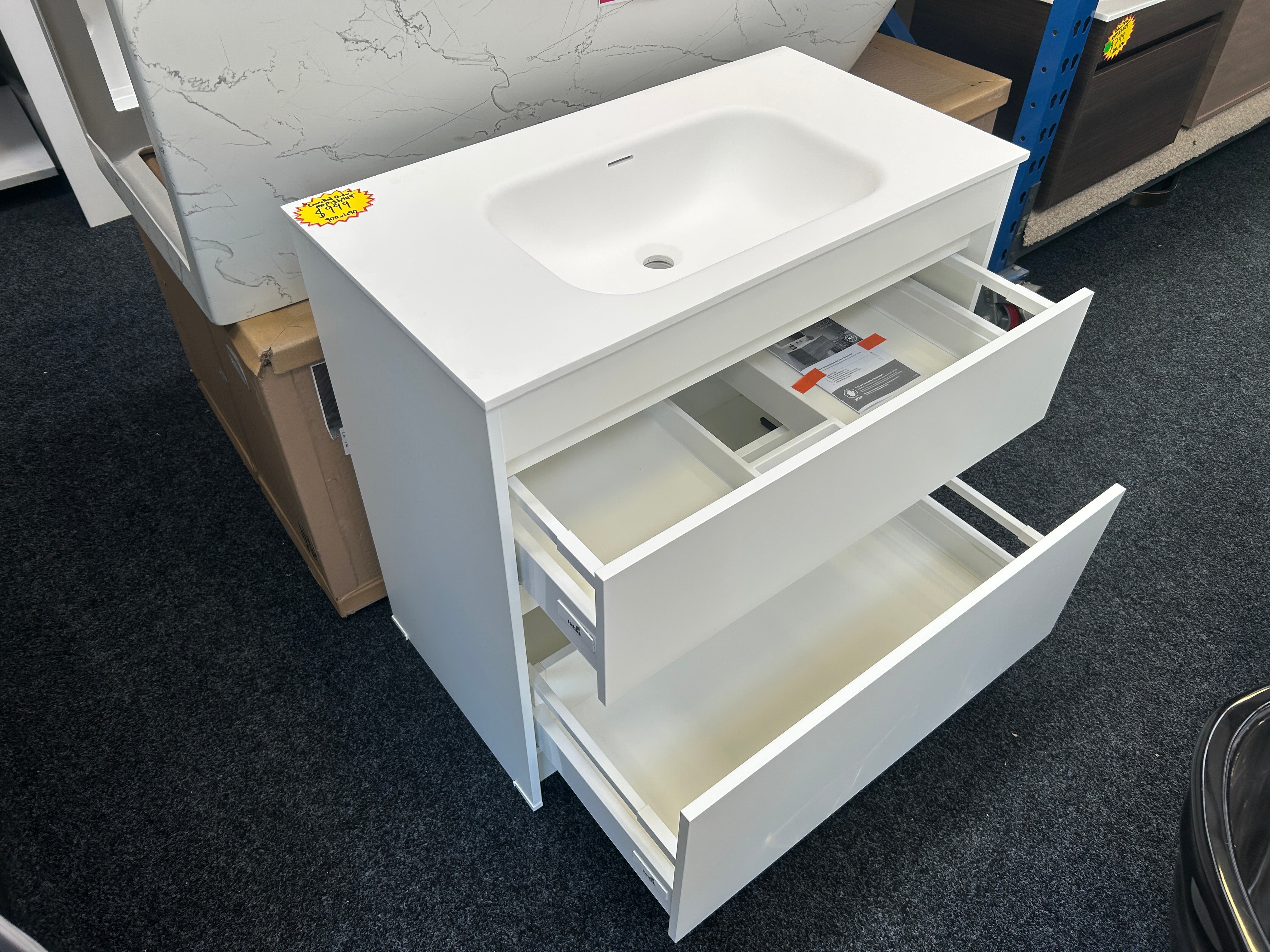 *Cancelled Order* NEW LUXE 900x490 Floor Standing Vanity – Single Bowl, Two Drawer