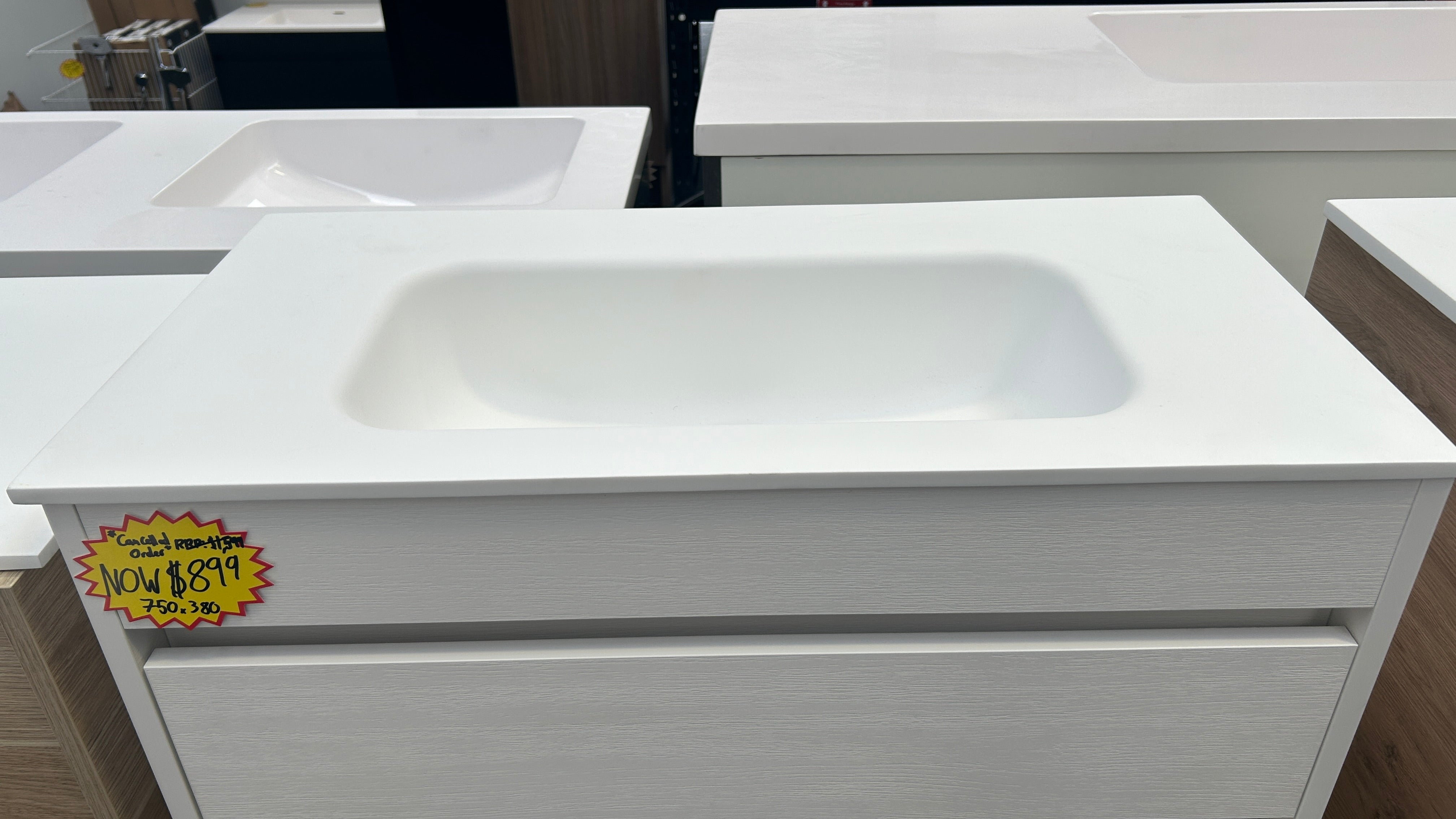 *Cancelled Order* LUXE 750x380 Wall Hung Vanity – Single Bowl, Two Drawer