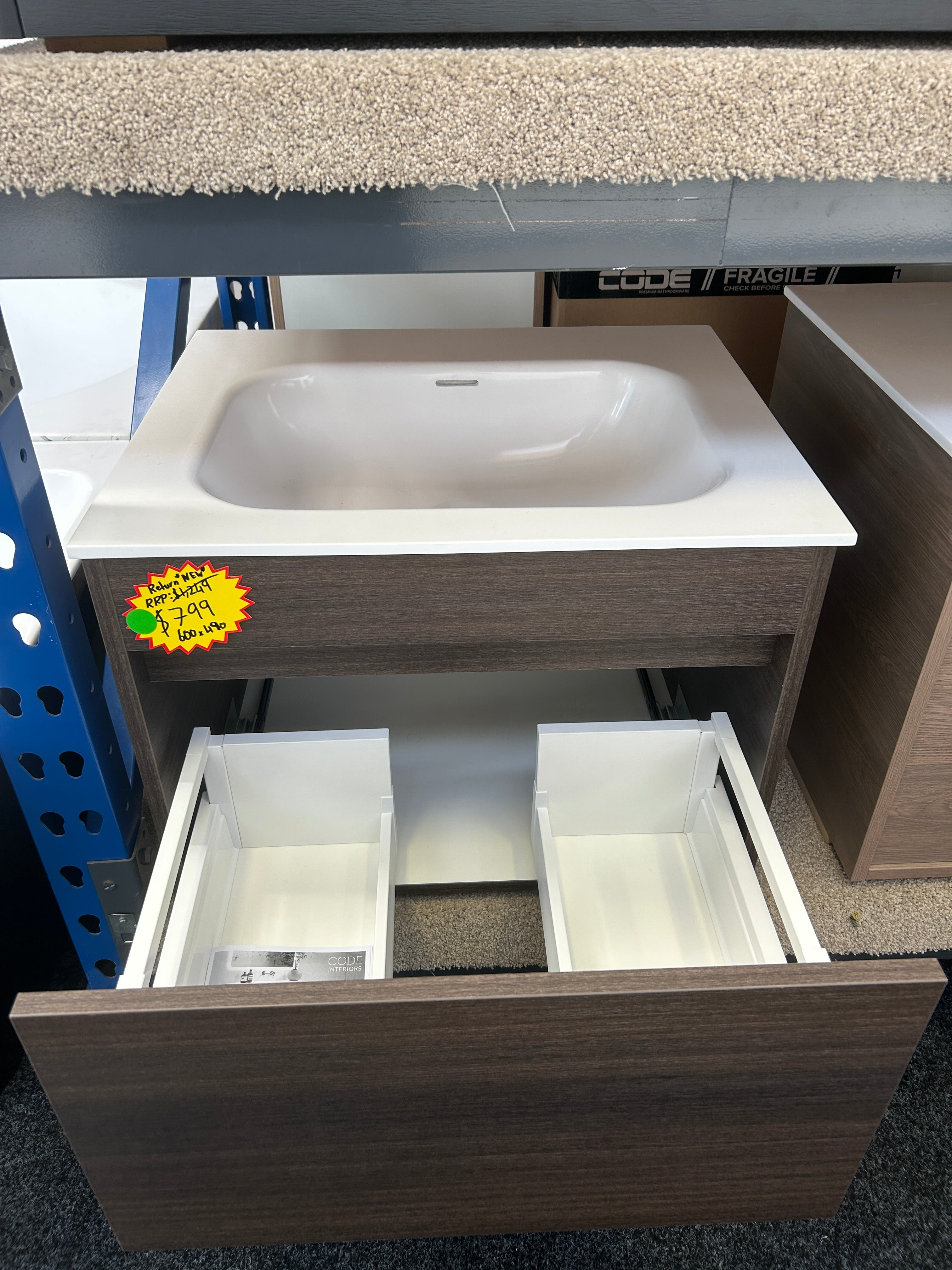 *Cancelled Order* LUXE 600 Wall hung Vanity – Single Bowl, 1 Drawer
