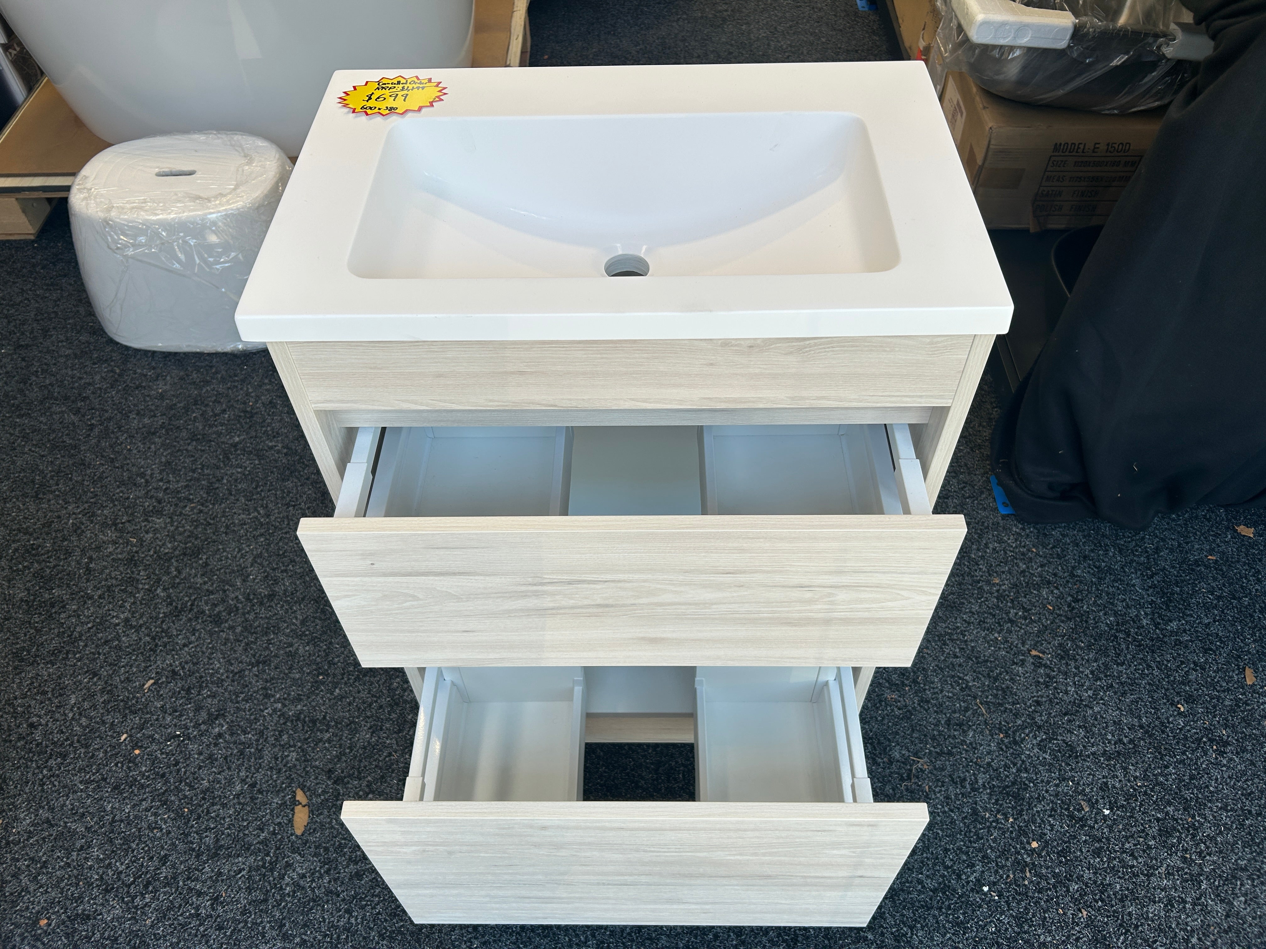 *Cancelled Order* LUXE 600 Slim Floor Standing Vanity – Single Bowl, 2 Drawer