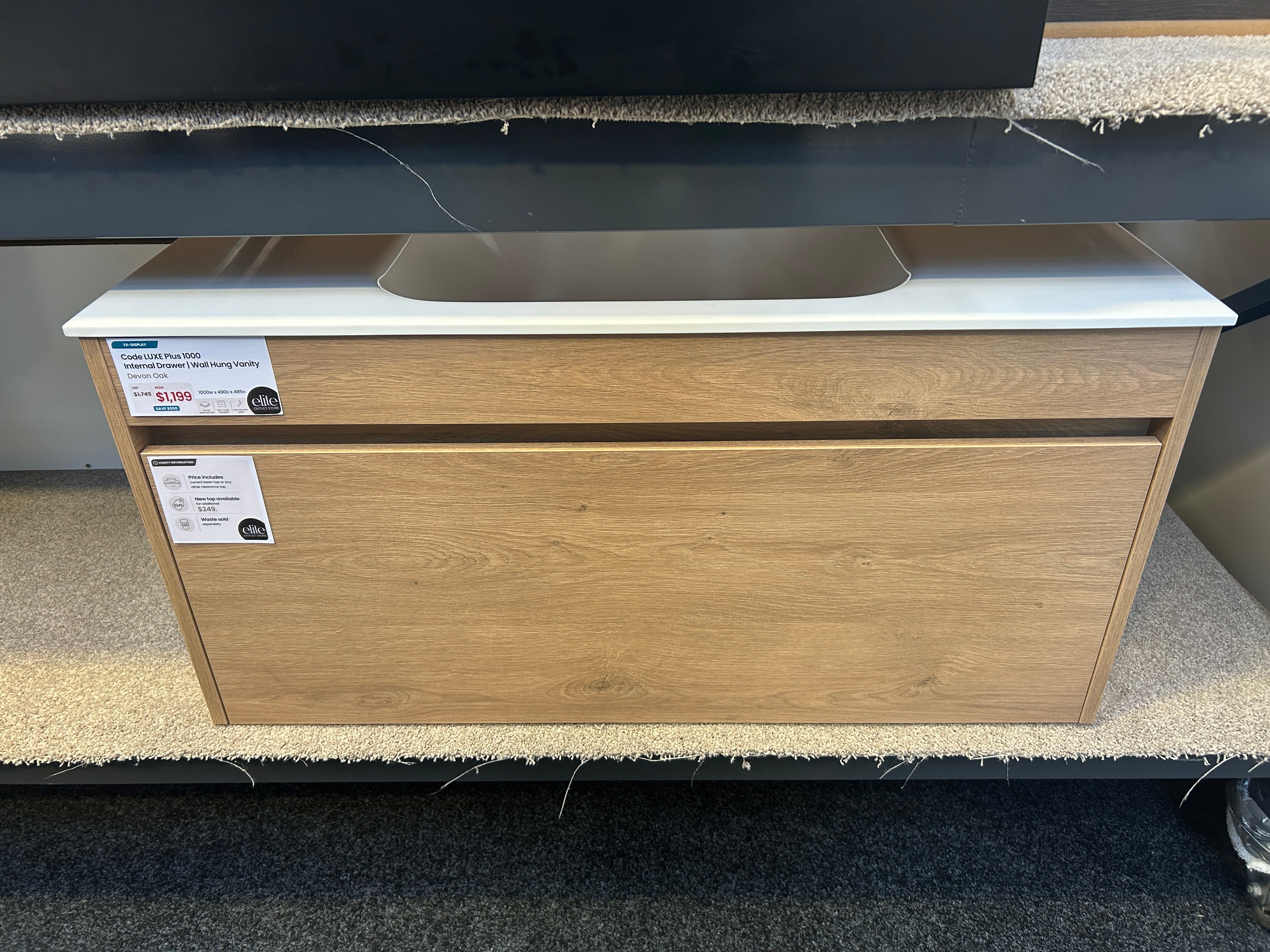 *Ex-Display* LUXE PLUS 1000 Wall Hung Vanity – Single Bowl, 1 Drawer