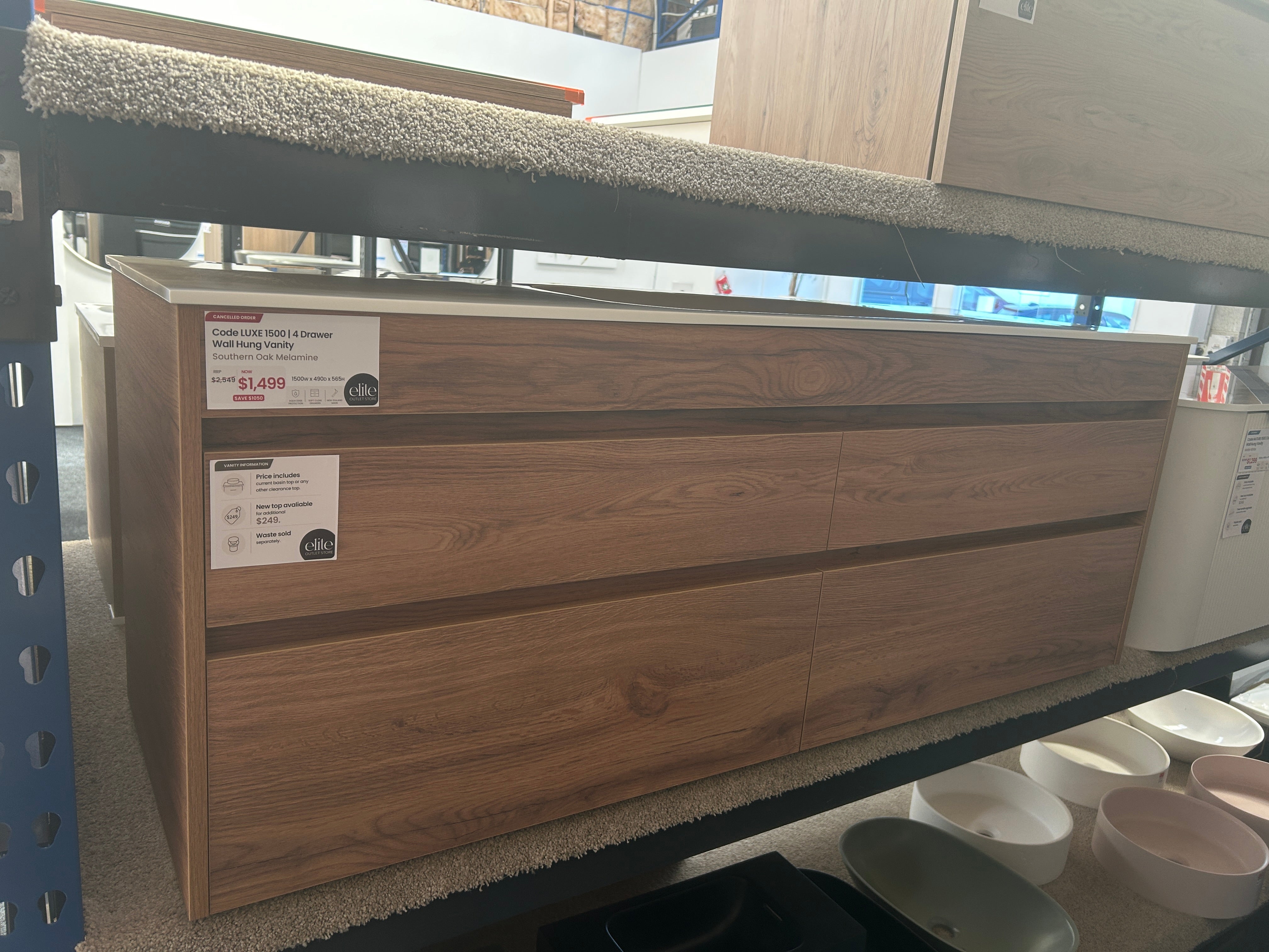 *Cancelled Order* LUXE 1500 Wall Hung Vanity – Single Bowl, 4 Drawer