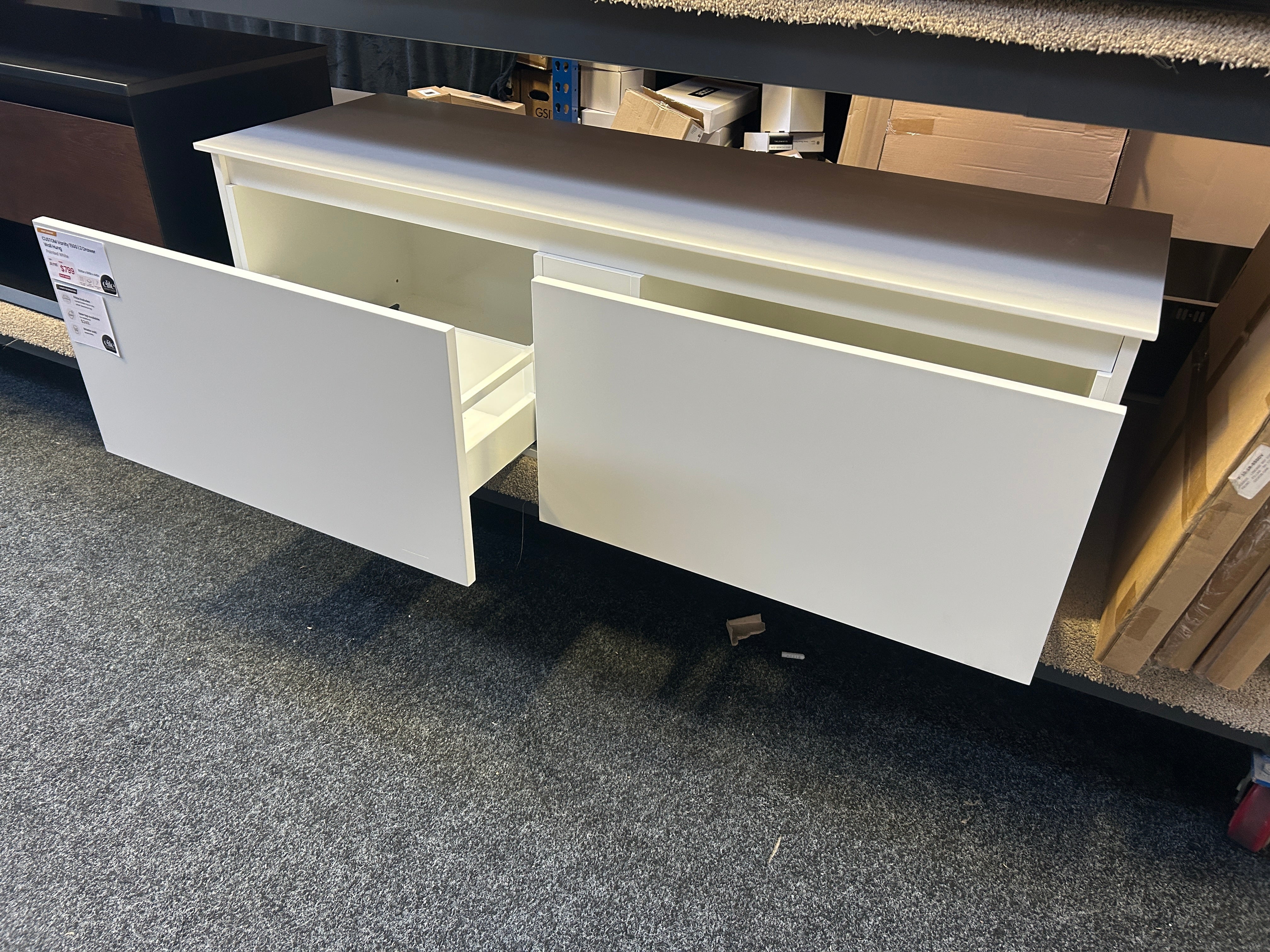 *Light Damage* CUSTOM 1500x500 Wall Hung Vanity – Single Bowl, 2 Drawer