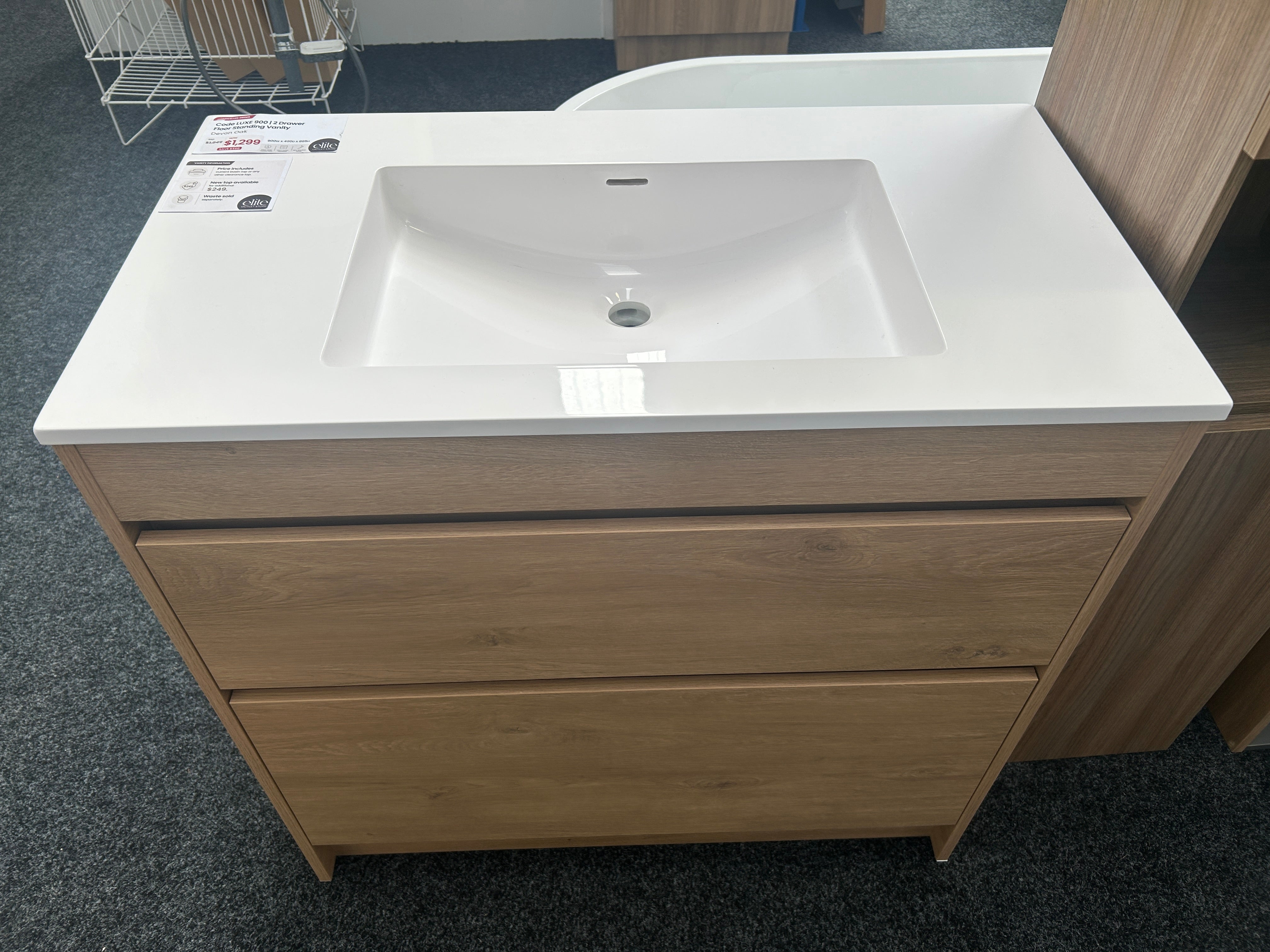 *Cancelled Order* LUXE 900 Floor Standing Vanity – Single Bowl, 2 Drawer