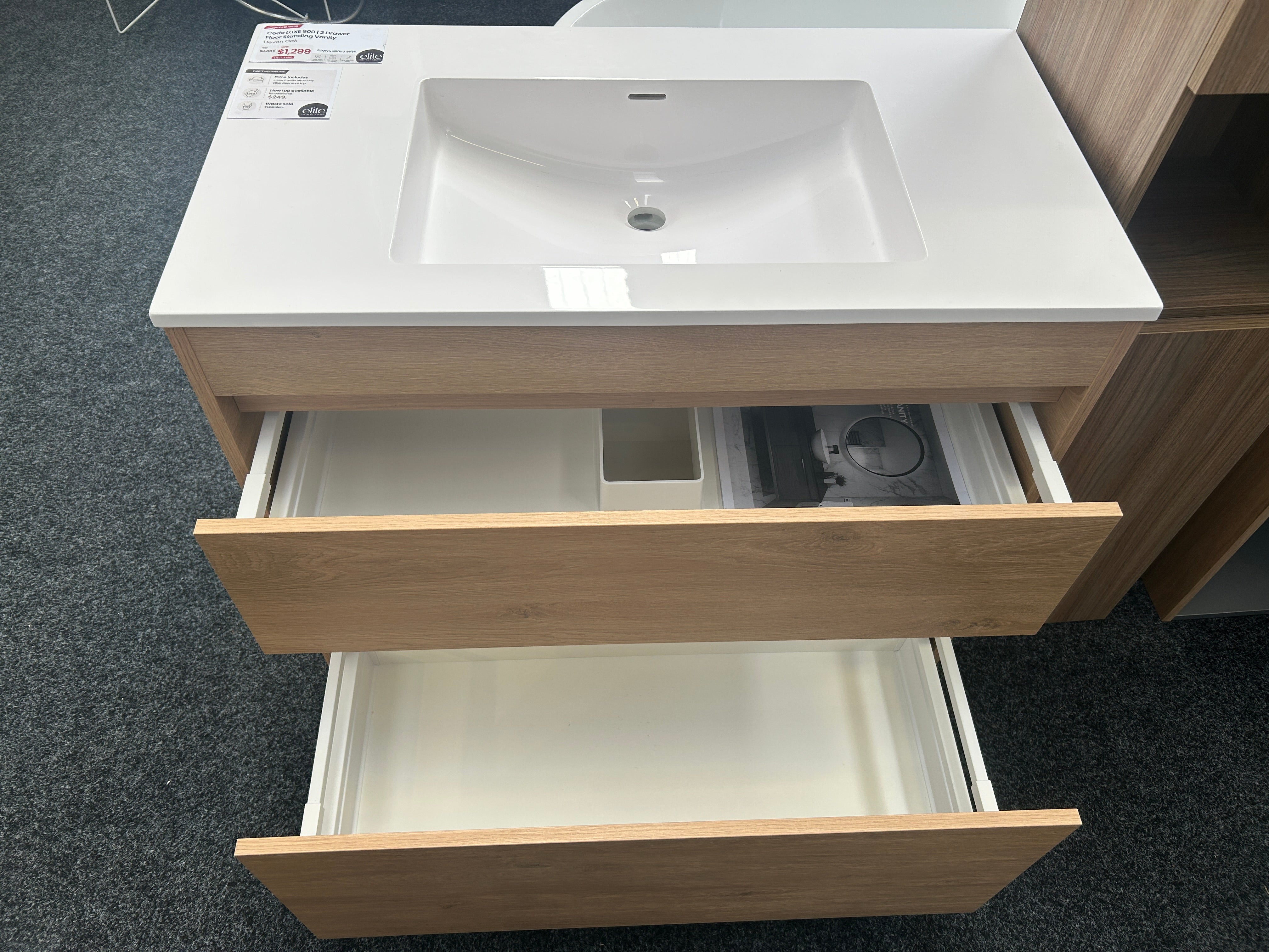 *Cancelled Order* LUXE 900 Floor Standing Vanity – Single Bowl, 2 Drawer