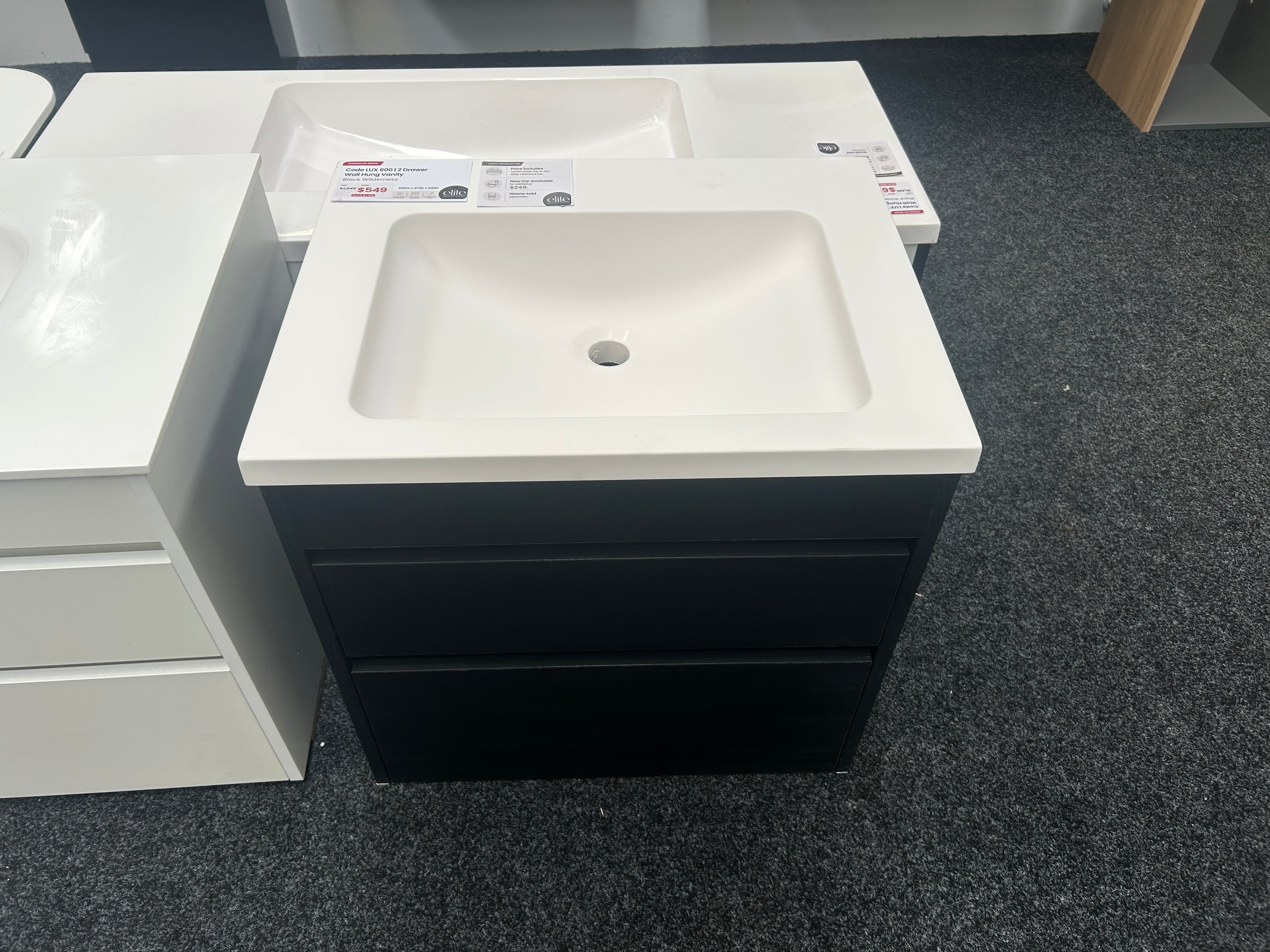 *Cancelled Order* Code LUX 600 Wall Hung Vanity – Single Bowl, 2 Drawer