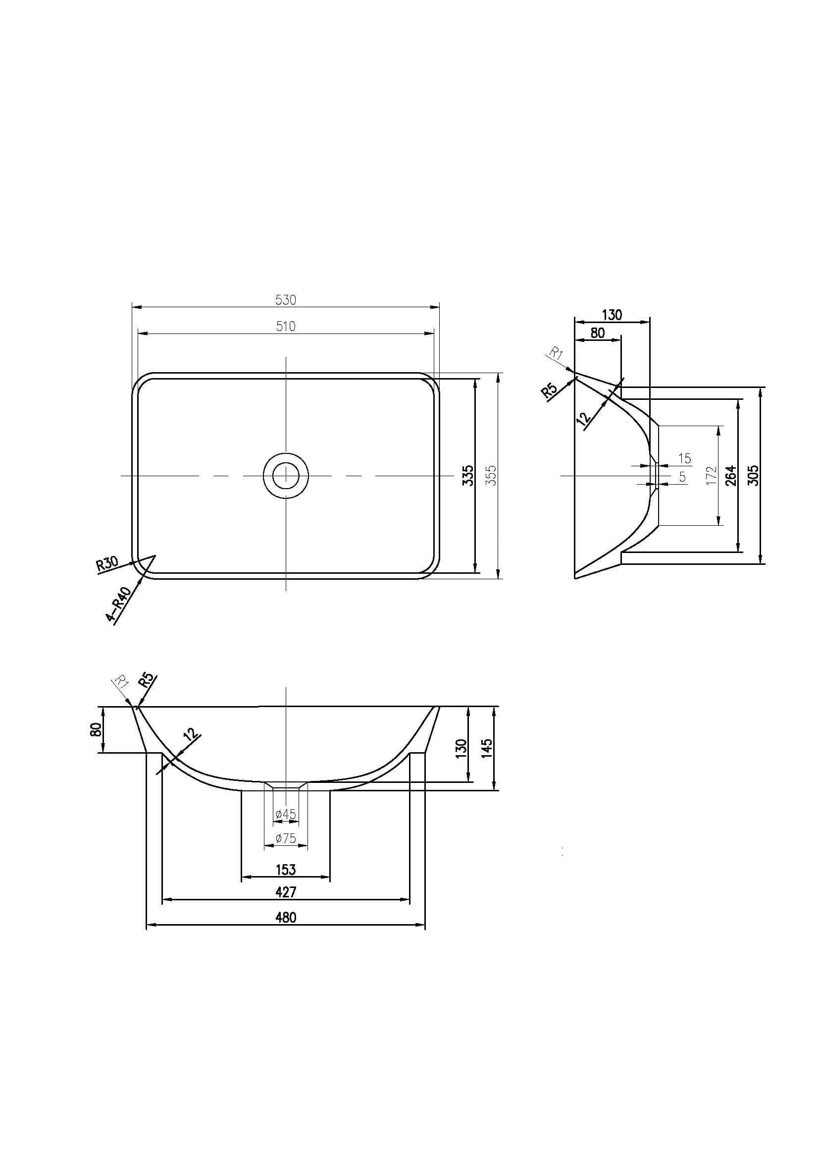 WATERWARE CUBE INSET RECTANGLE BASIN 530X355X80MM - 2 COLOURS