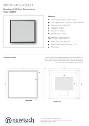 750MM BROADWAY BLACK RECTANGULAR MIRRIR WITH LED & DEMISTER