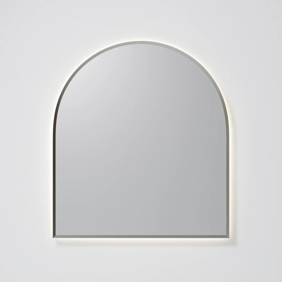 SOLACE LED MIRROR - ARCH 850MMX950MM BRUSHED NICKEL FRAMED