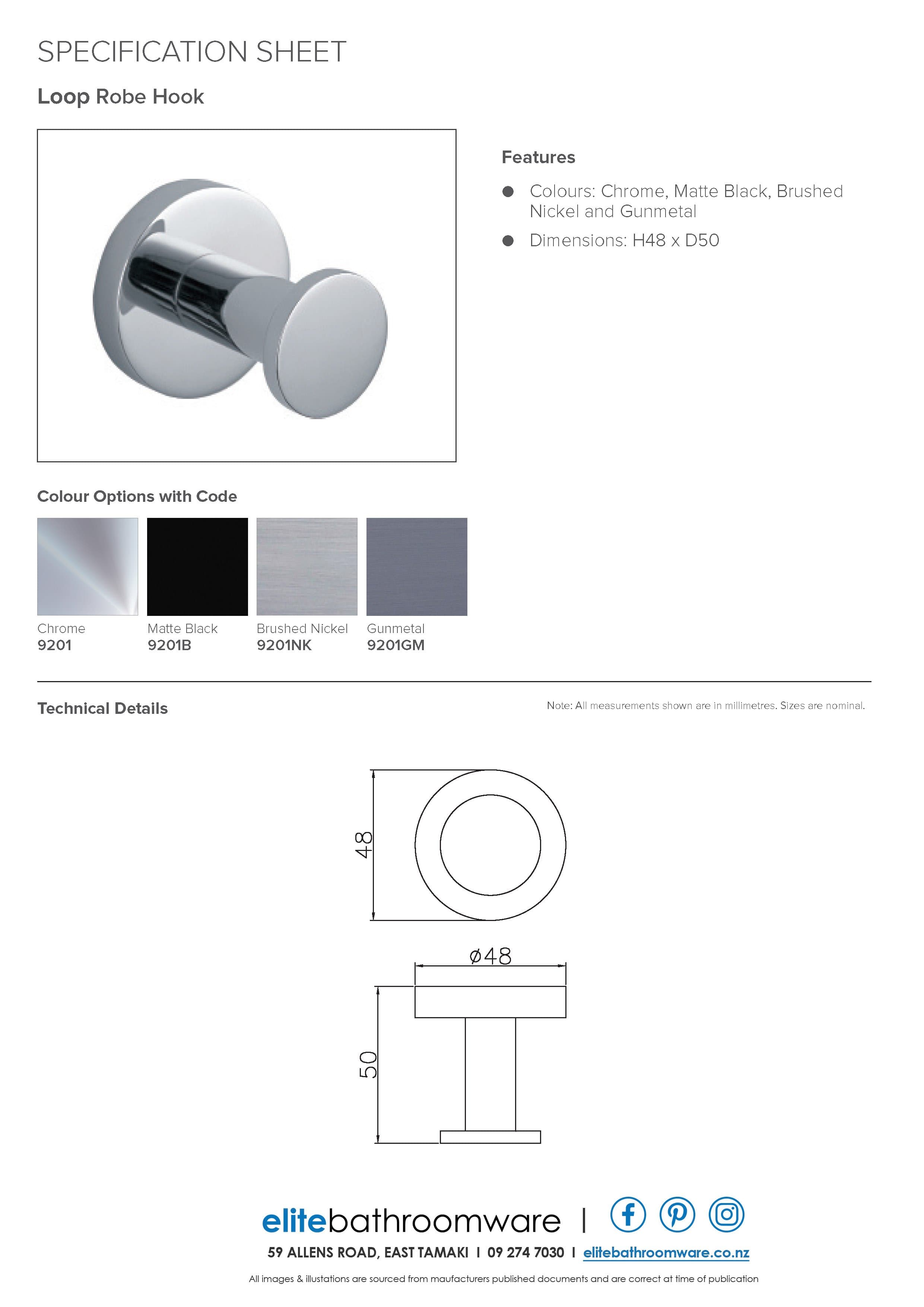 Loop Rove Hook Loop Robe Hook - 4 Colours – Elite Bathroomware Outlet