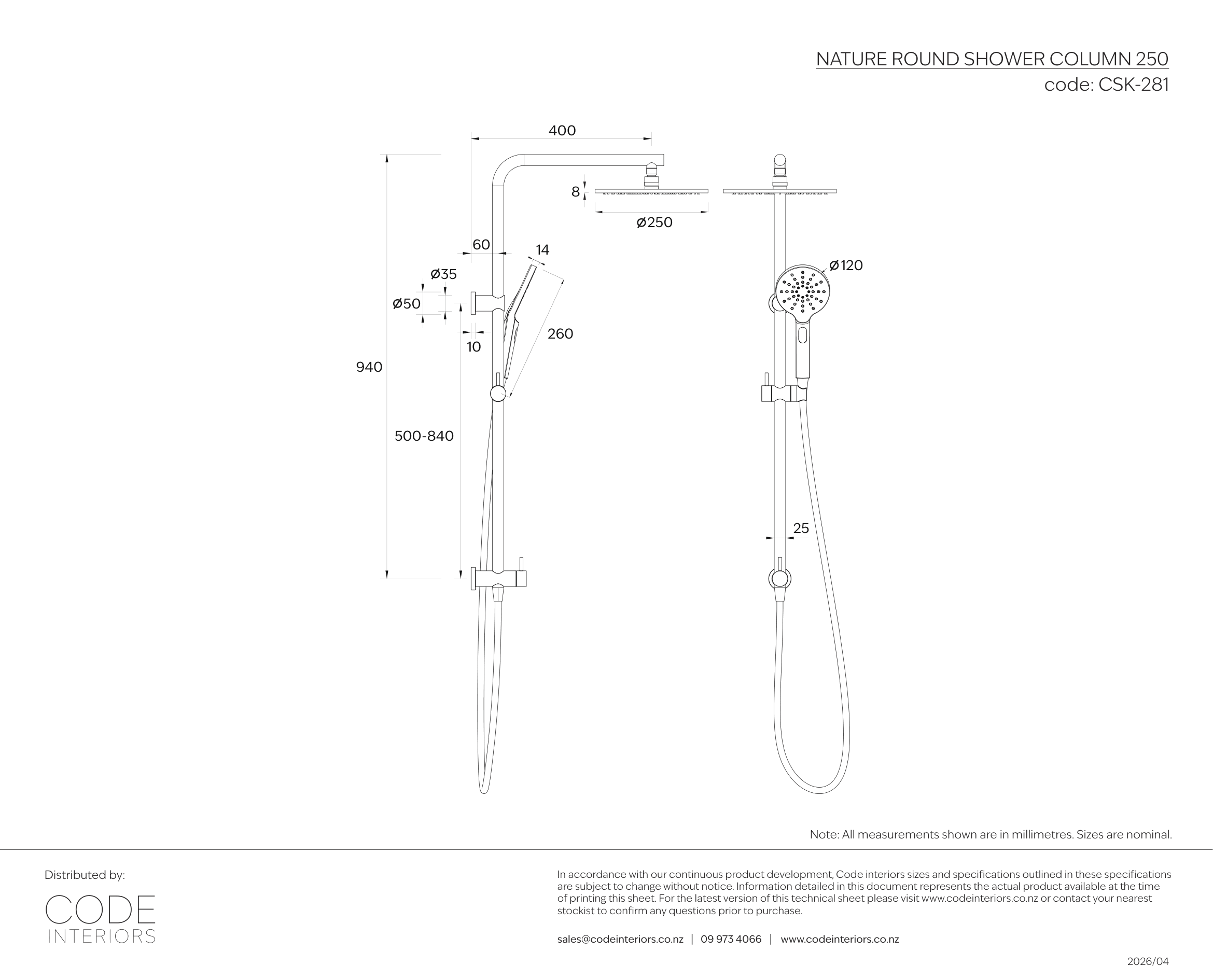*Soiled Packaging* Code Nature Round Shower Column - Chrome