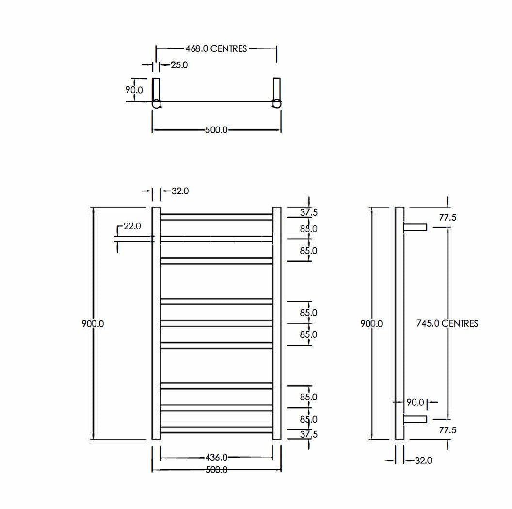Code Round Heated Towel Rail 900MMX500MM - Brushed Stainless