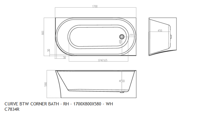 *End of Line* NEWTECH CURVE BTW CORNER BATH 2 SIZES