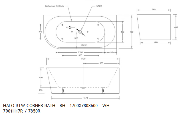 *End of Line* NEWTECH HALO CORNER BATH 2 SIZES