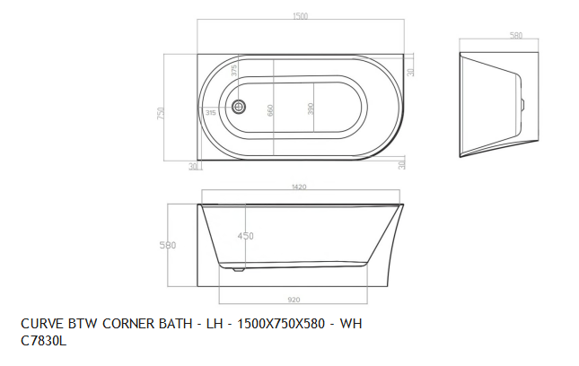 *End of Line* NEWTECH CURVE BTW CORNER BATH 2 SIZES