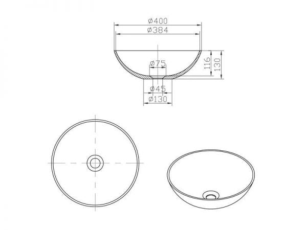 WATERWARE ARC ROUND BASIN 400X130MM - 2 COLOURS