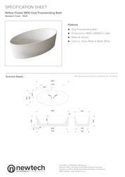 WILLOW 1800 OVAL FREESTANDING BATH - GLOSS WHITE
