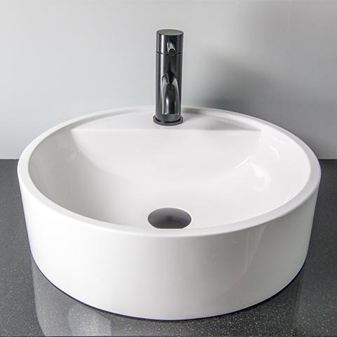 WATERWARE HALO ROUND BASIN W/ TAP HOLE 430X120MM - GLOSS WHITE