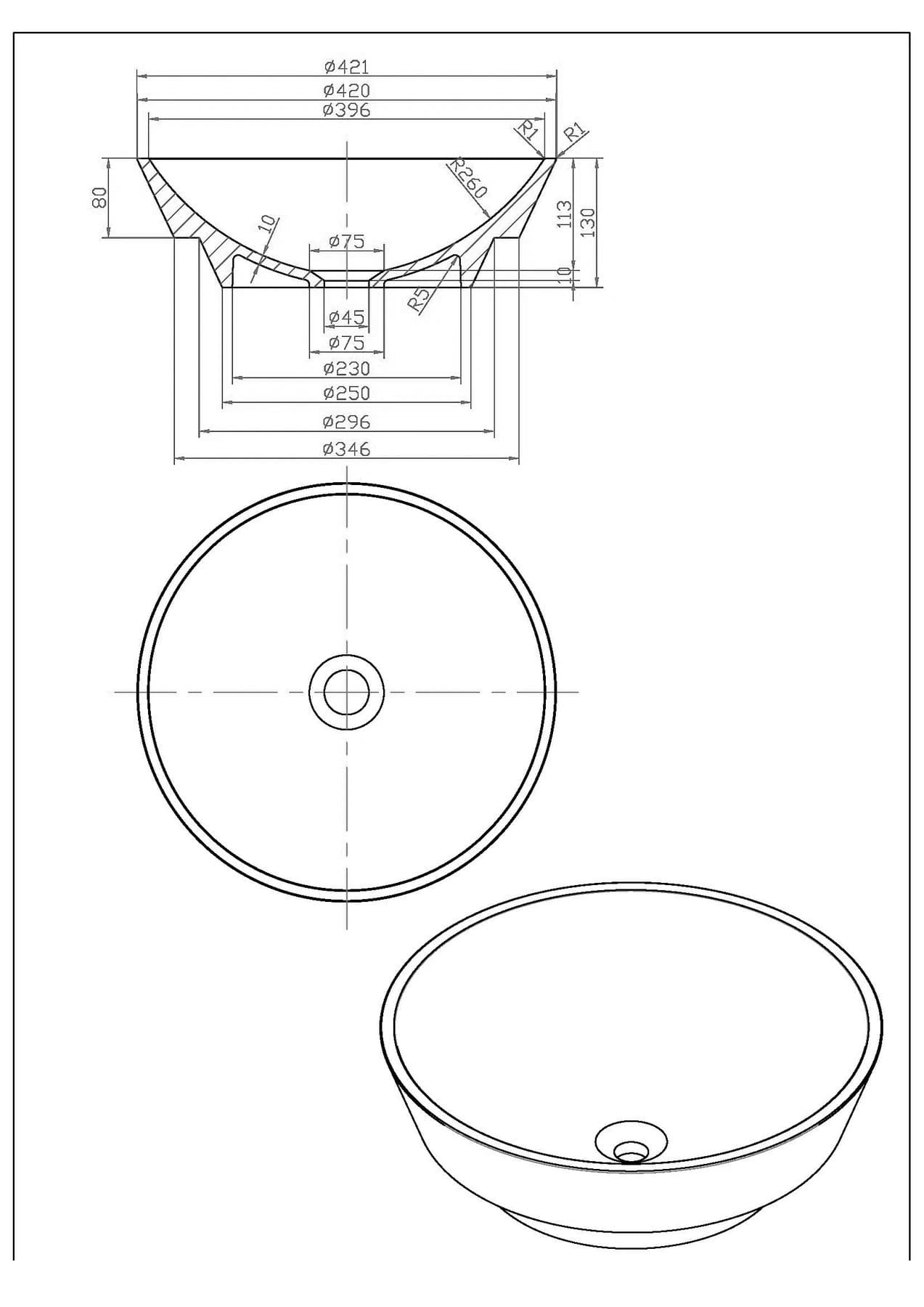 WATERWARE ROUND INSET BASIN 420X80MM - 2 COLOURS